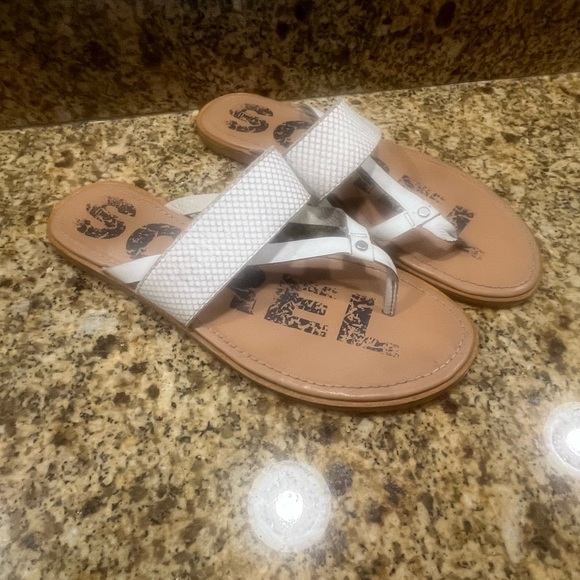 SOREL Womens Ella White Thong T-Strap Sandals Size 10 Faux Snake Skin - Picture 3 of 5